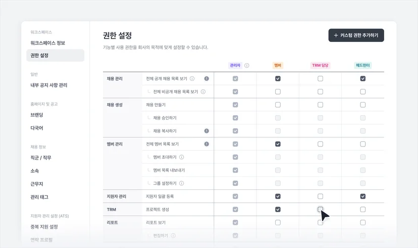 나인하이어 - 사용자 권한 설정