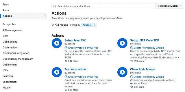 GitHub 마켓 플레이스에 등록된 액션