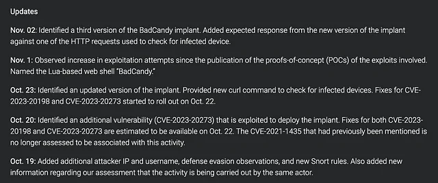 Cisco Talos의 사고 관련 업데이트