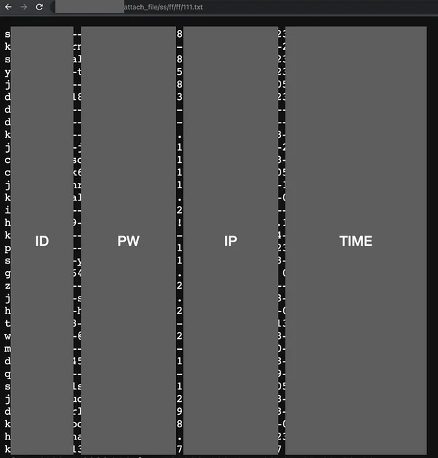 https://[SERVER-3].com/attach_file/ss/ff/ff/111.txt 의 피해자 계정 정보