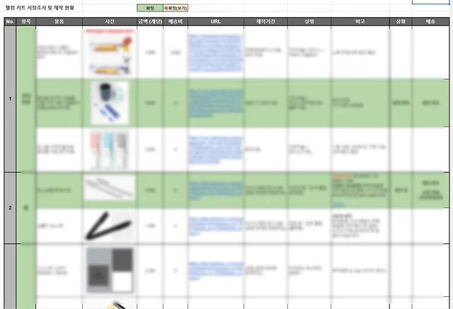 시장 조사와 제작 현황 공유를 위한 스프레드 시트