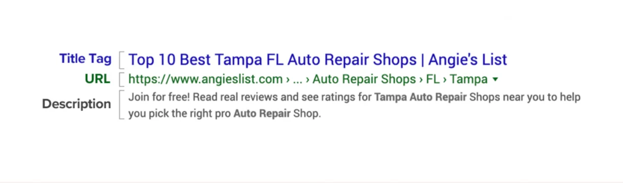 meta description exemple (google) website with title tag, URL, and description)