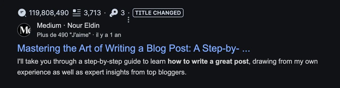 screenshot showing meta description of Medium (google SERP)