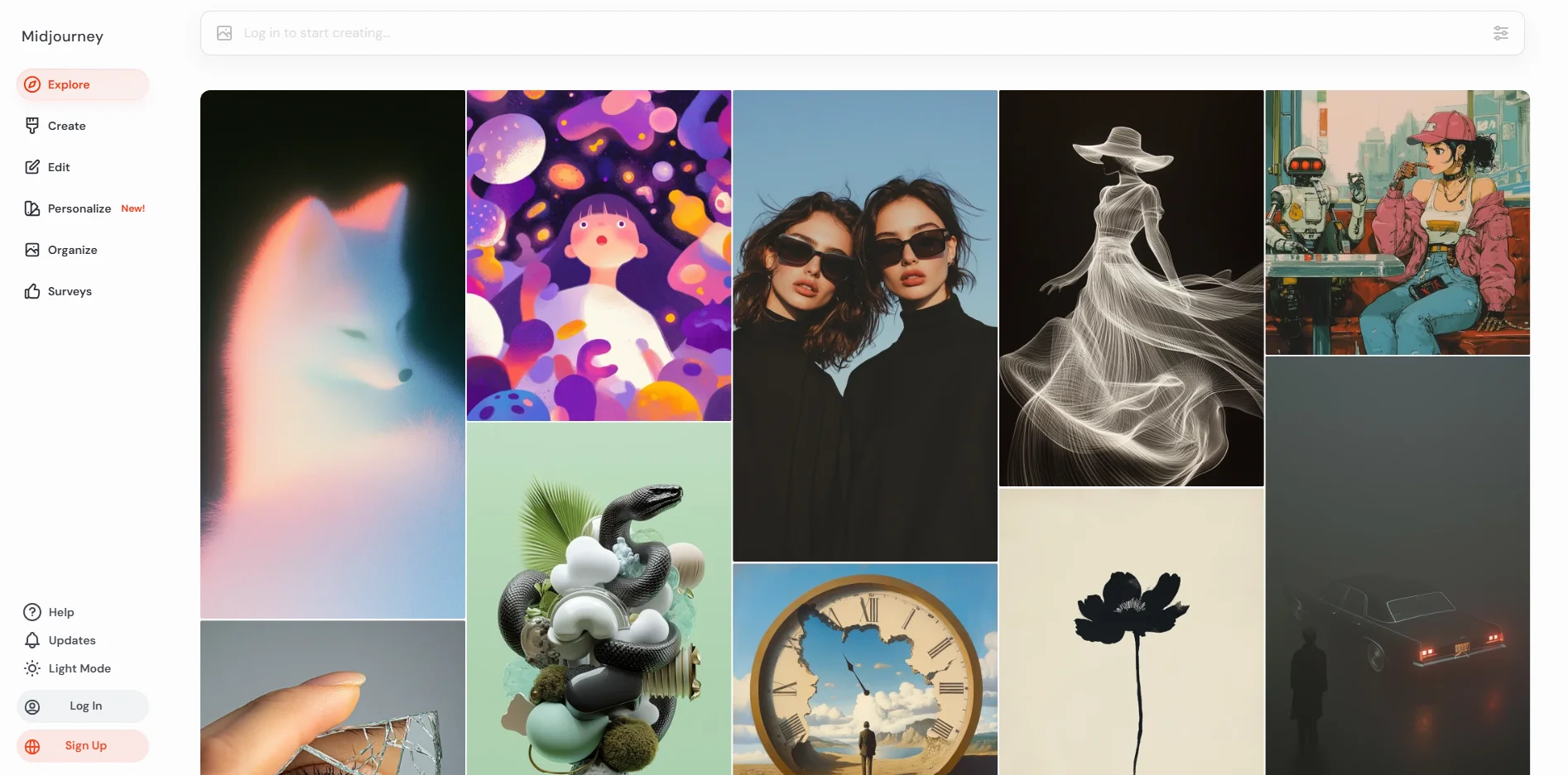 Screenshot of the Midjourney homepage