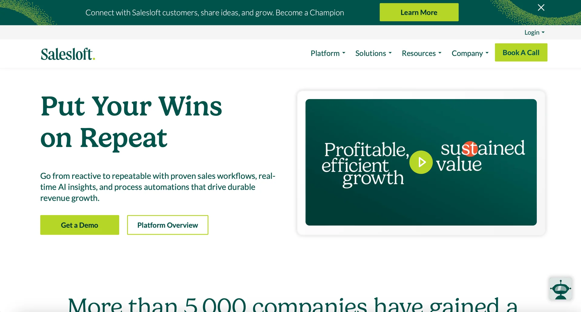 Screenshot of Salesloft homepage