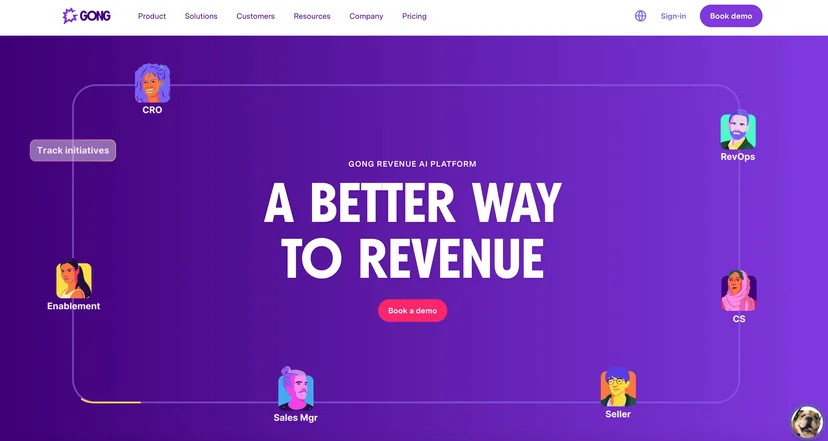 Screenshot of Gong homepage