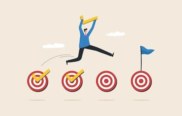 Man achieving goals and reaching final target