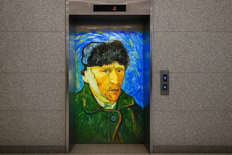 구로구청에 설치된 엘레베이터 사이니지 도어