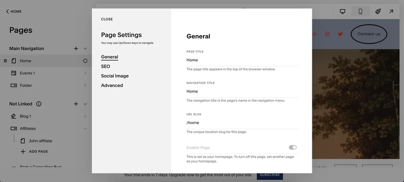 Squarespace backend