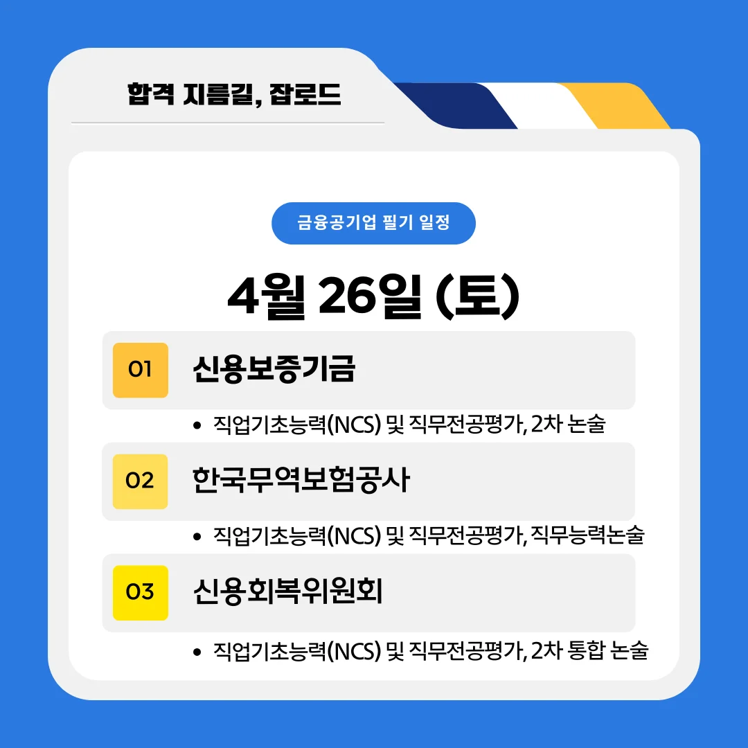 신보, 무보, 신복위 필기시험 일정
