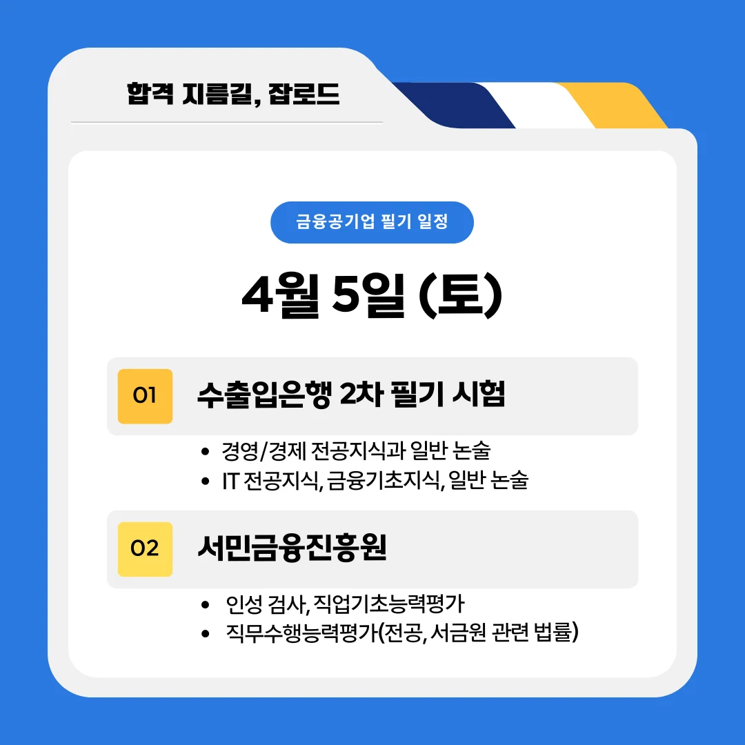 수은, 서민금융진흥원 필기시험