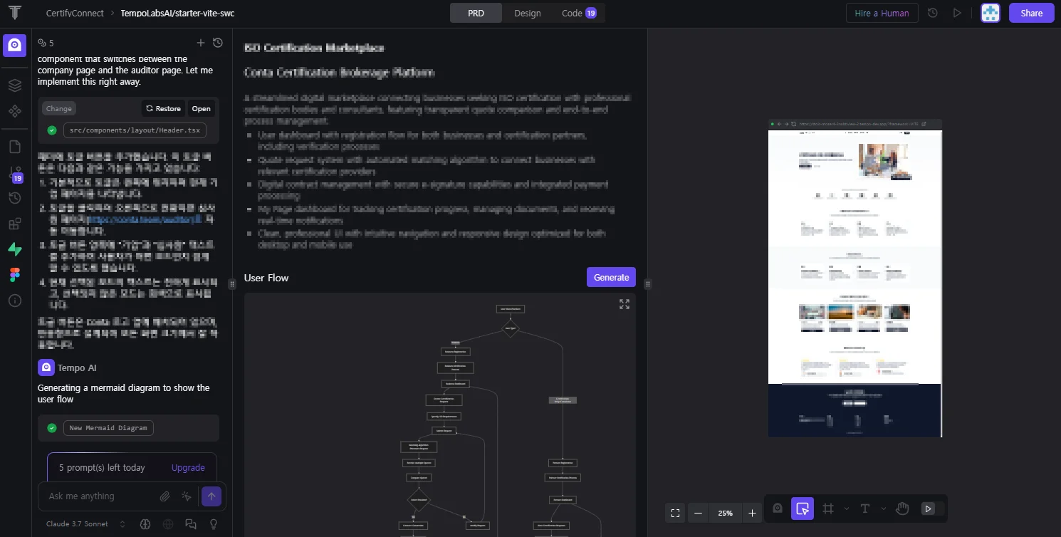 PRD와 User Flow 작성을 지원하는 tempo labs