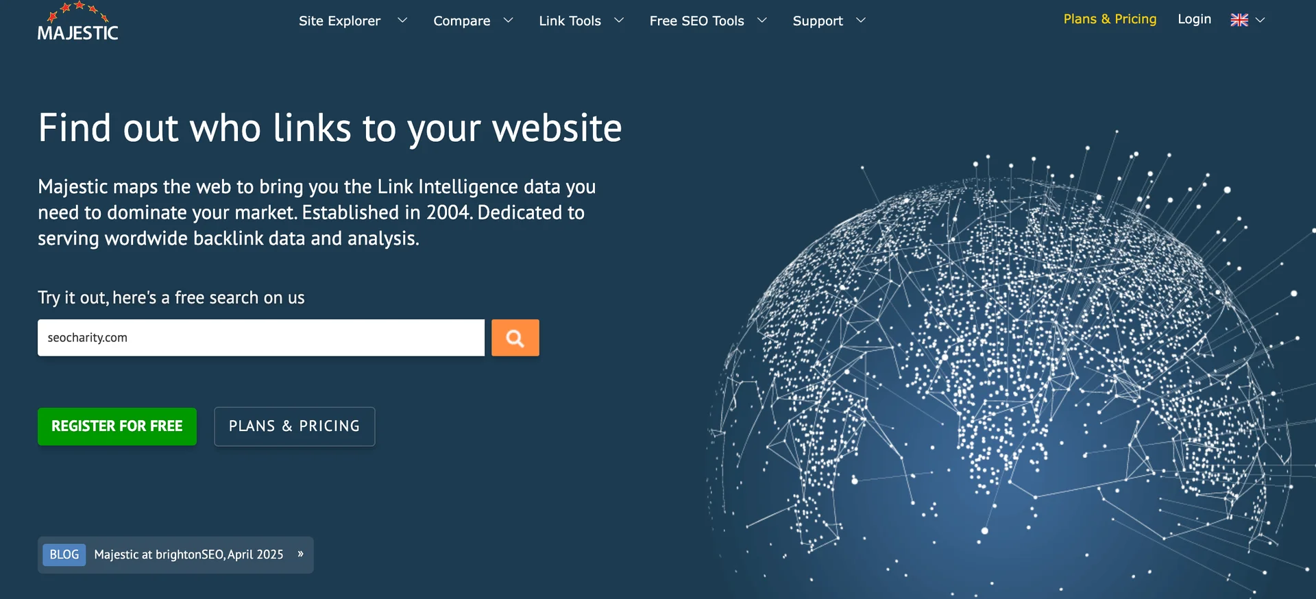 Screenshot of majestic seo page 