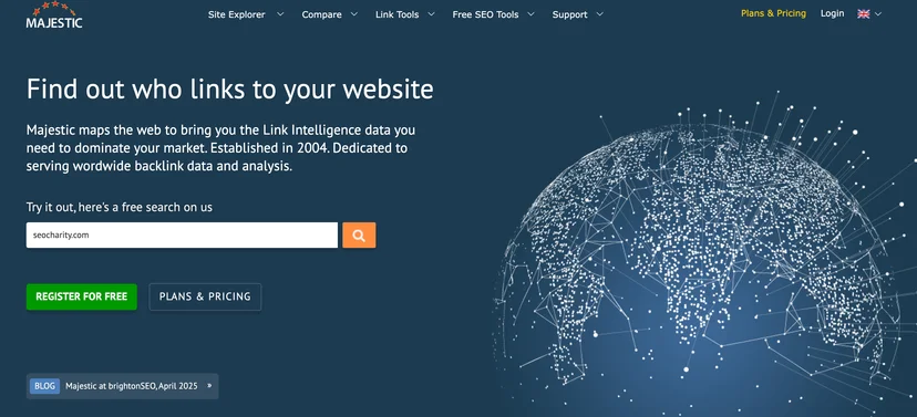 Screenshot of majestic seo page 
