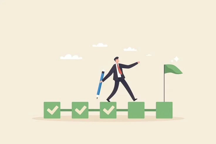 Person moving step-by-step toward objective