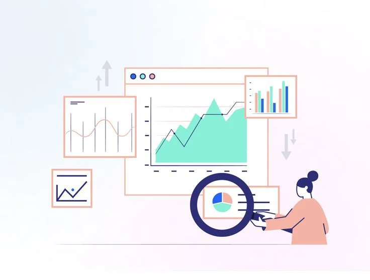 Woman analyzing business data and charts