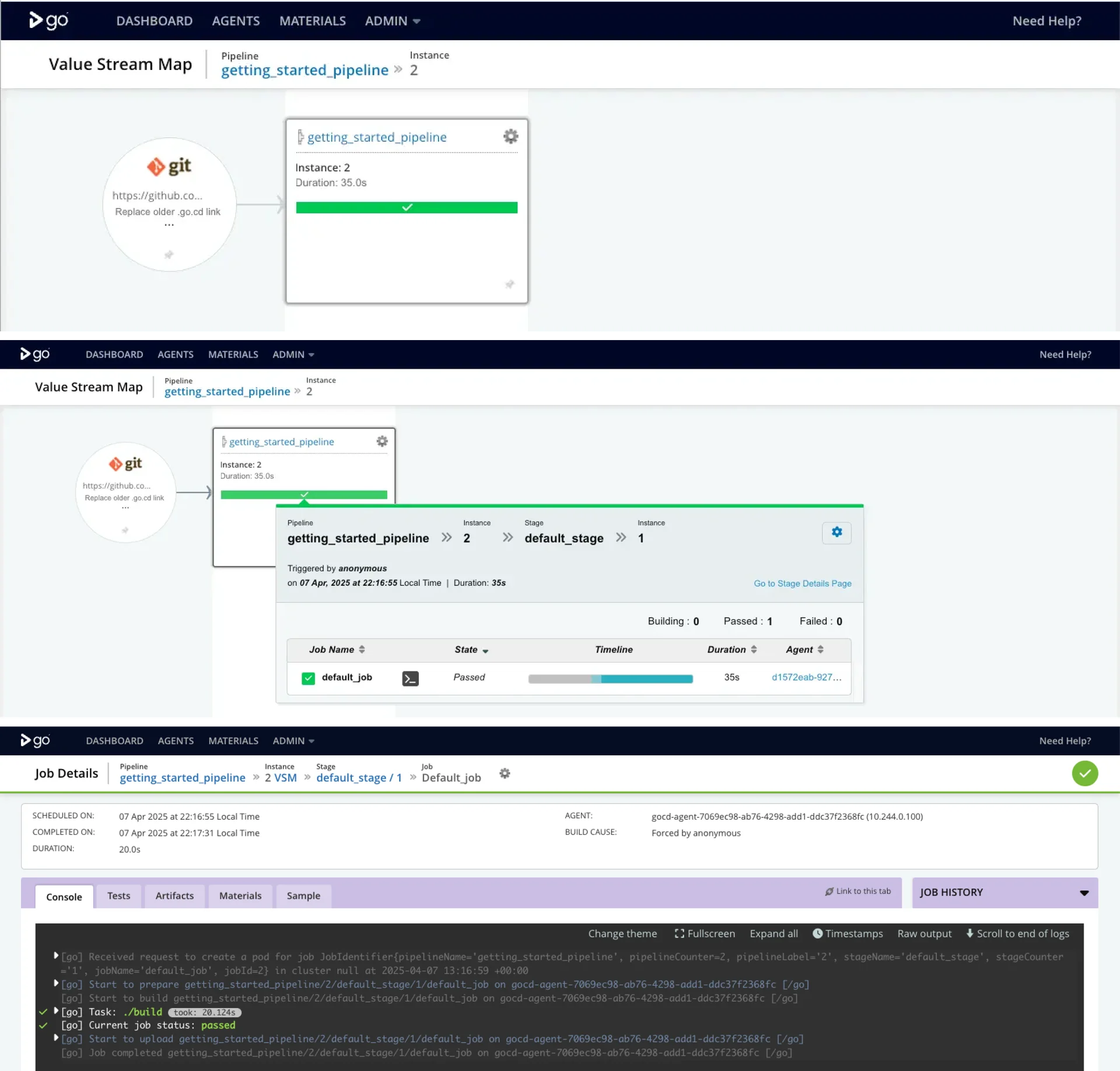 GoCD VSM (Stage - Job - Task : command)