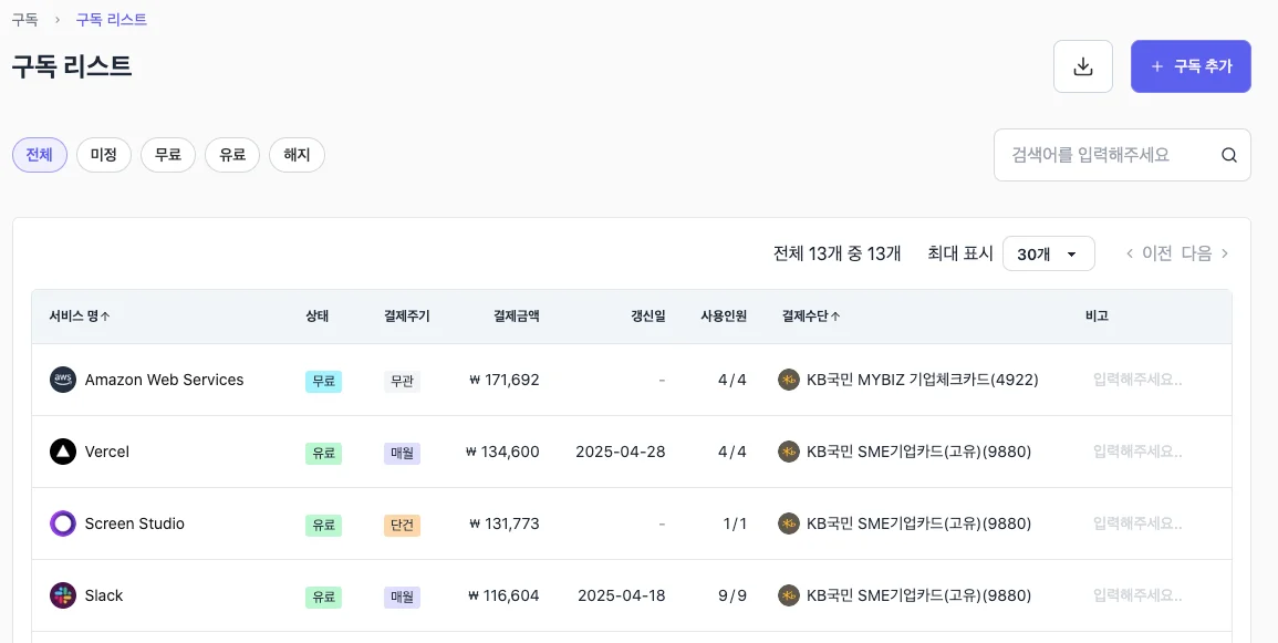 스코디 구독리스트 결제 현황확인