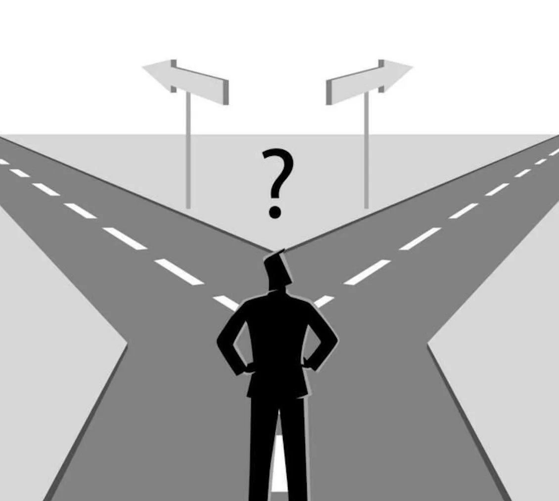 man hesitating between two paths 