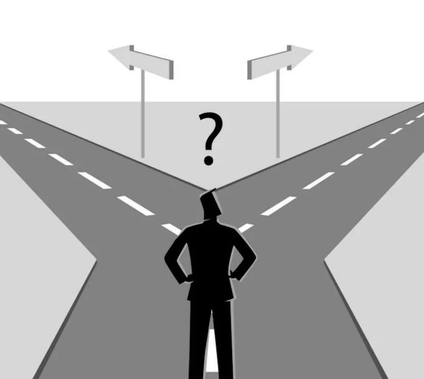 man hesitating between two paths 