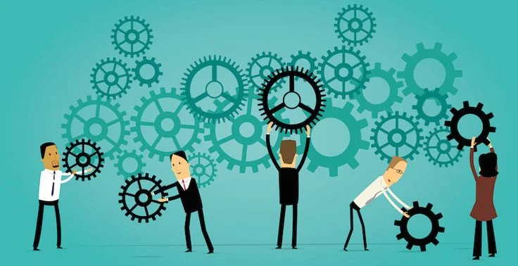 Business team aligning operations and processes