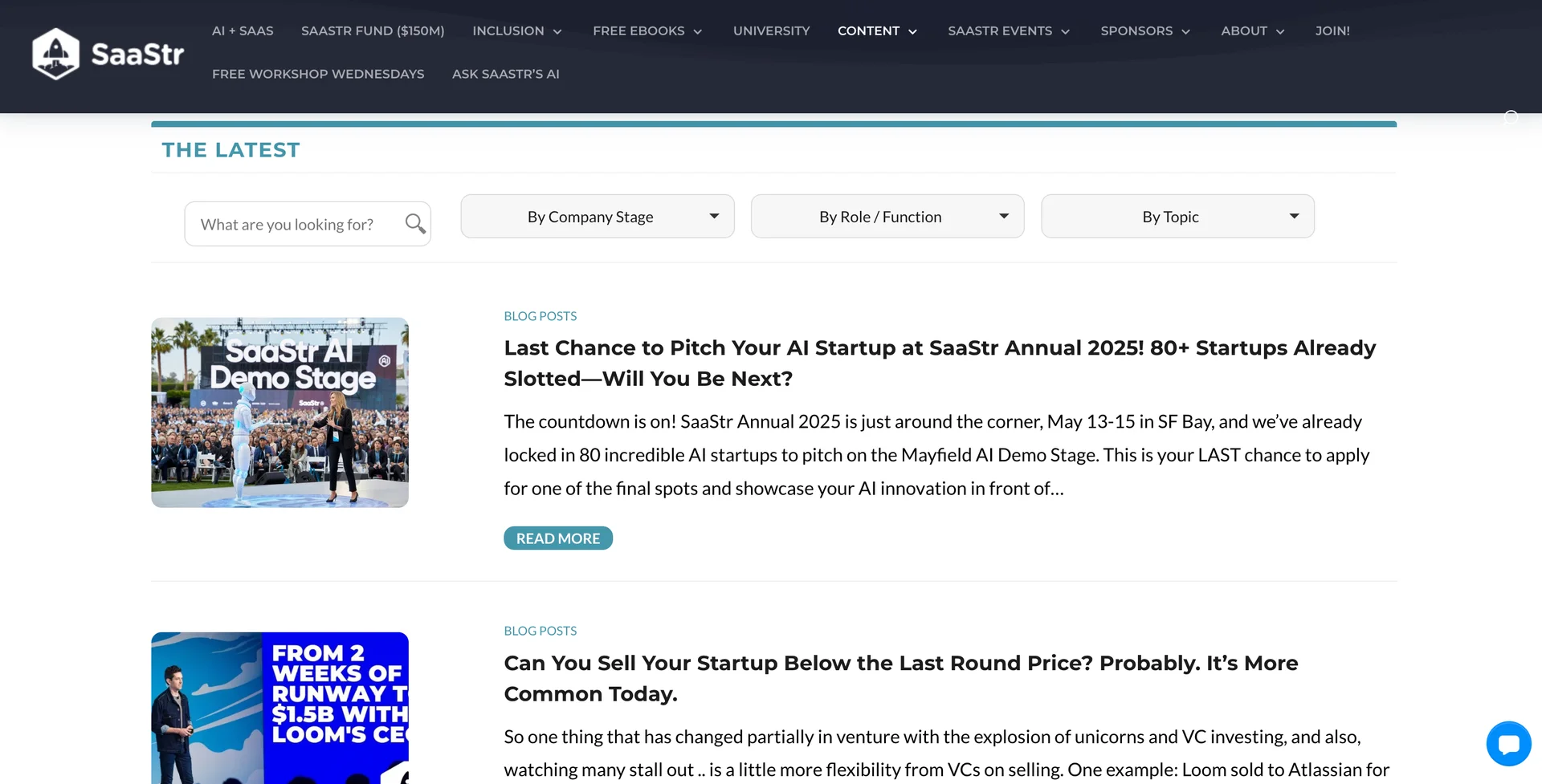 Screenshot of SaaStr's blog