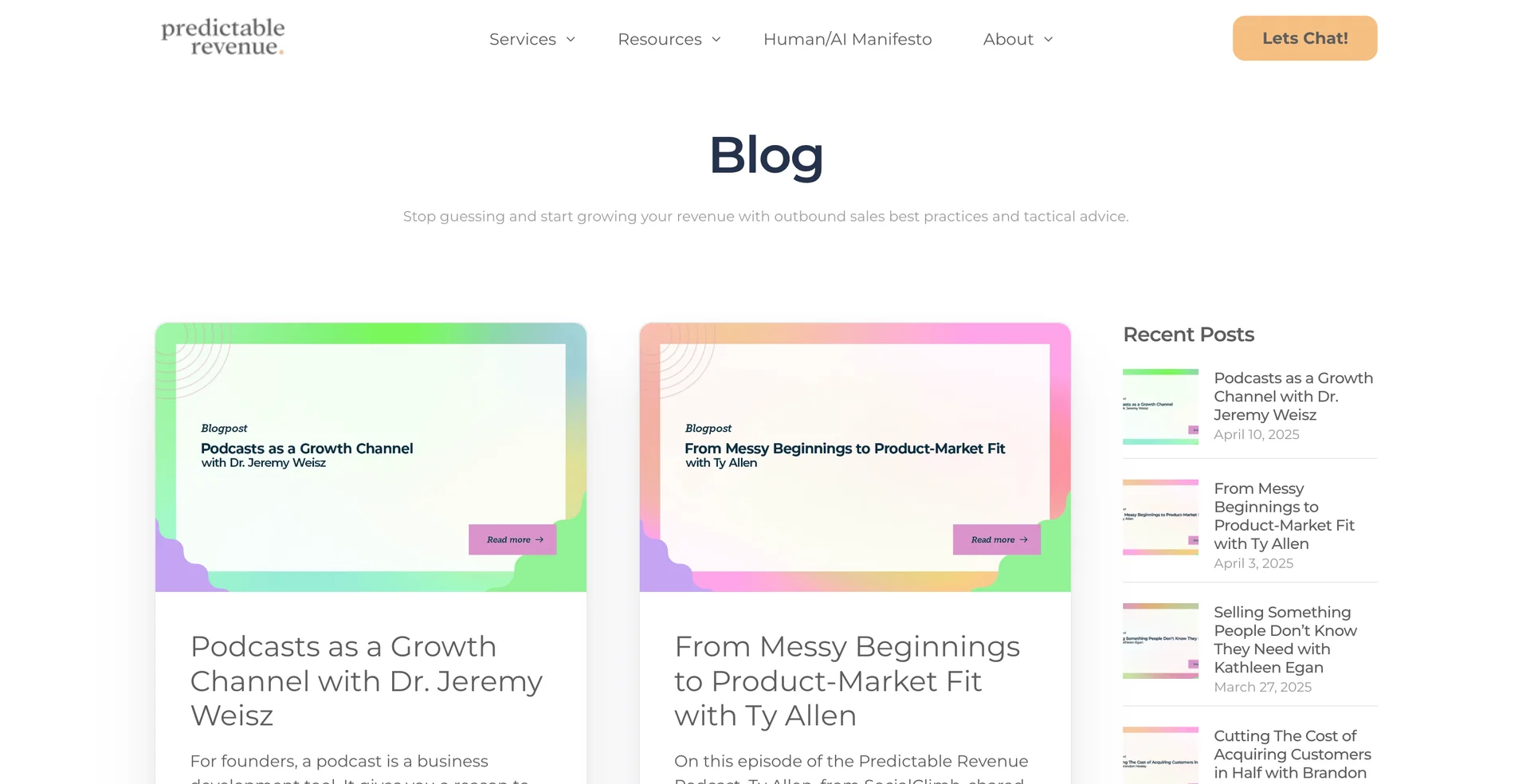 Screenshot of Predictable Revenue's blog