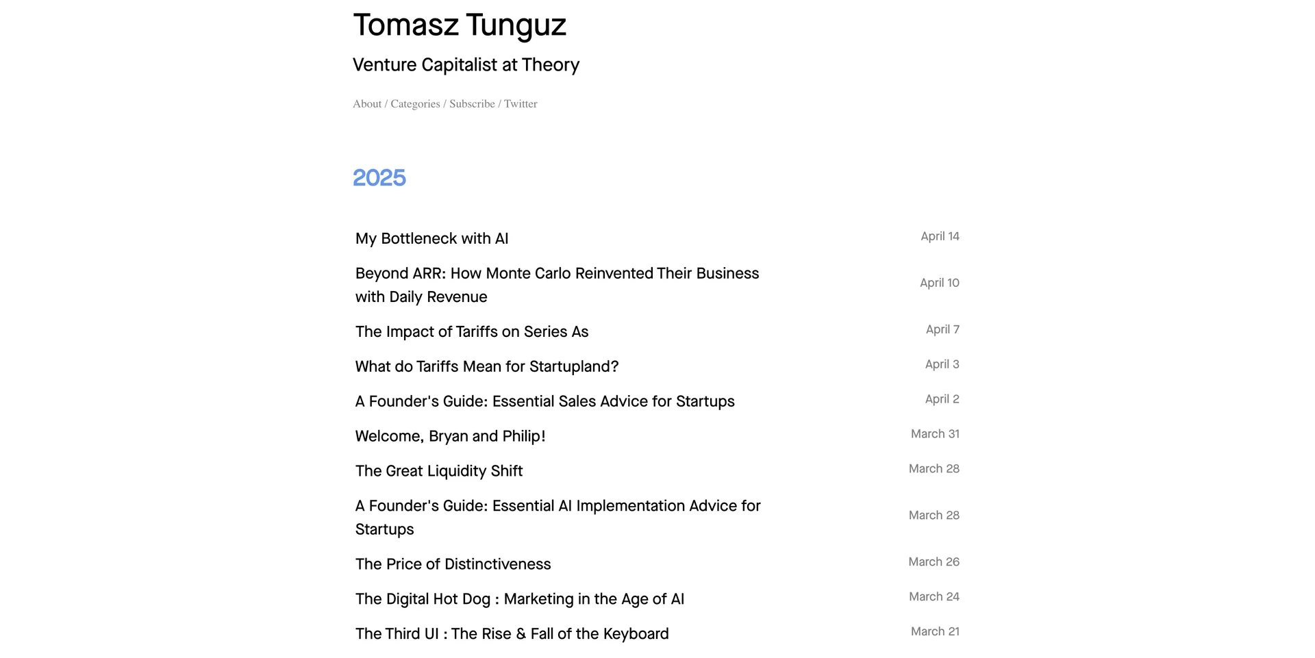 Screenshot of Tomasz Tunguz's blog