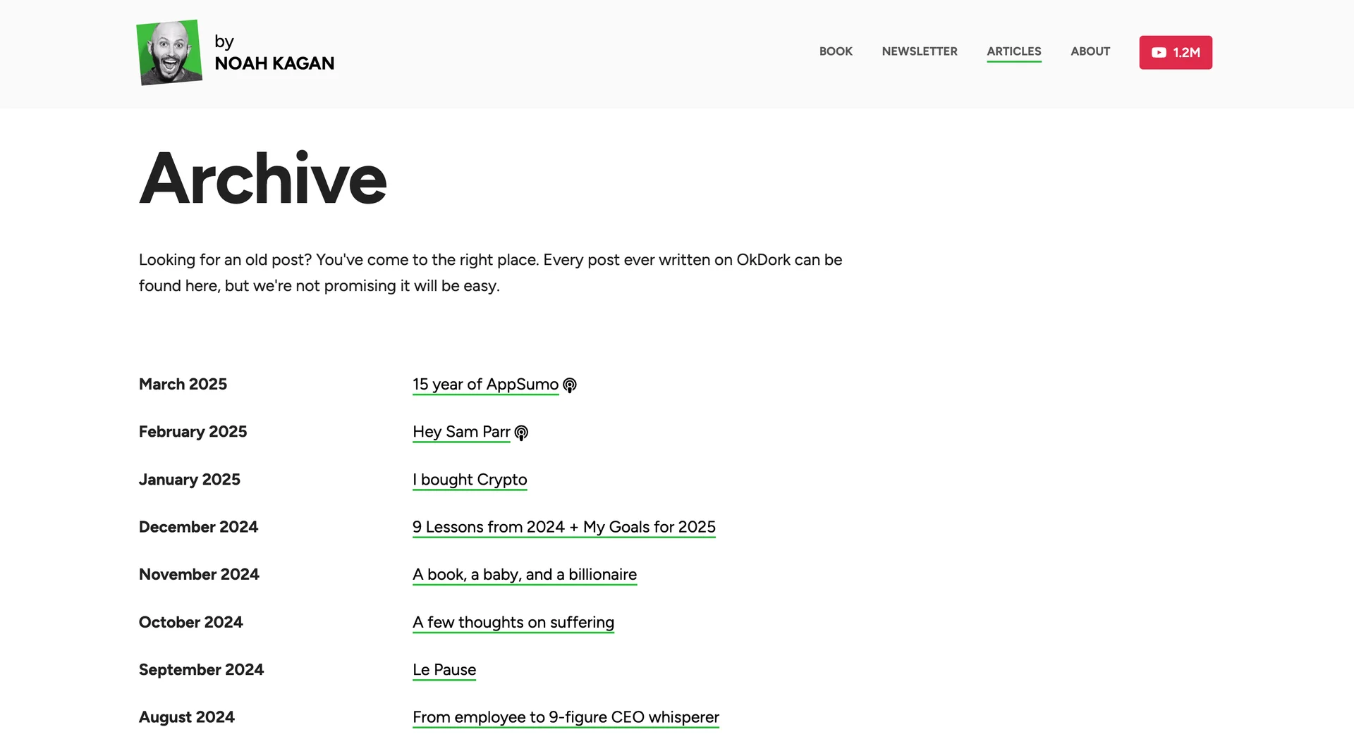 Screenshot of Noah Kagan's blog