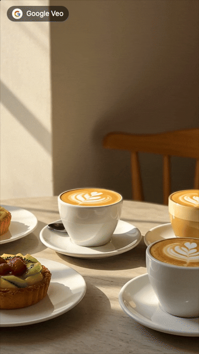 카페 테이블 위에 놓인 신제품, 창밖 햇살, 부드러운 톤, 감성적인 배경