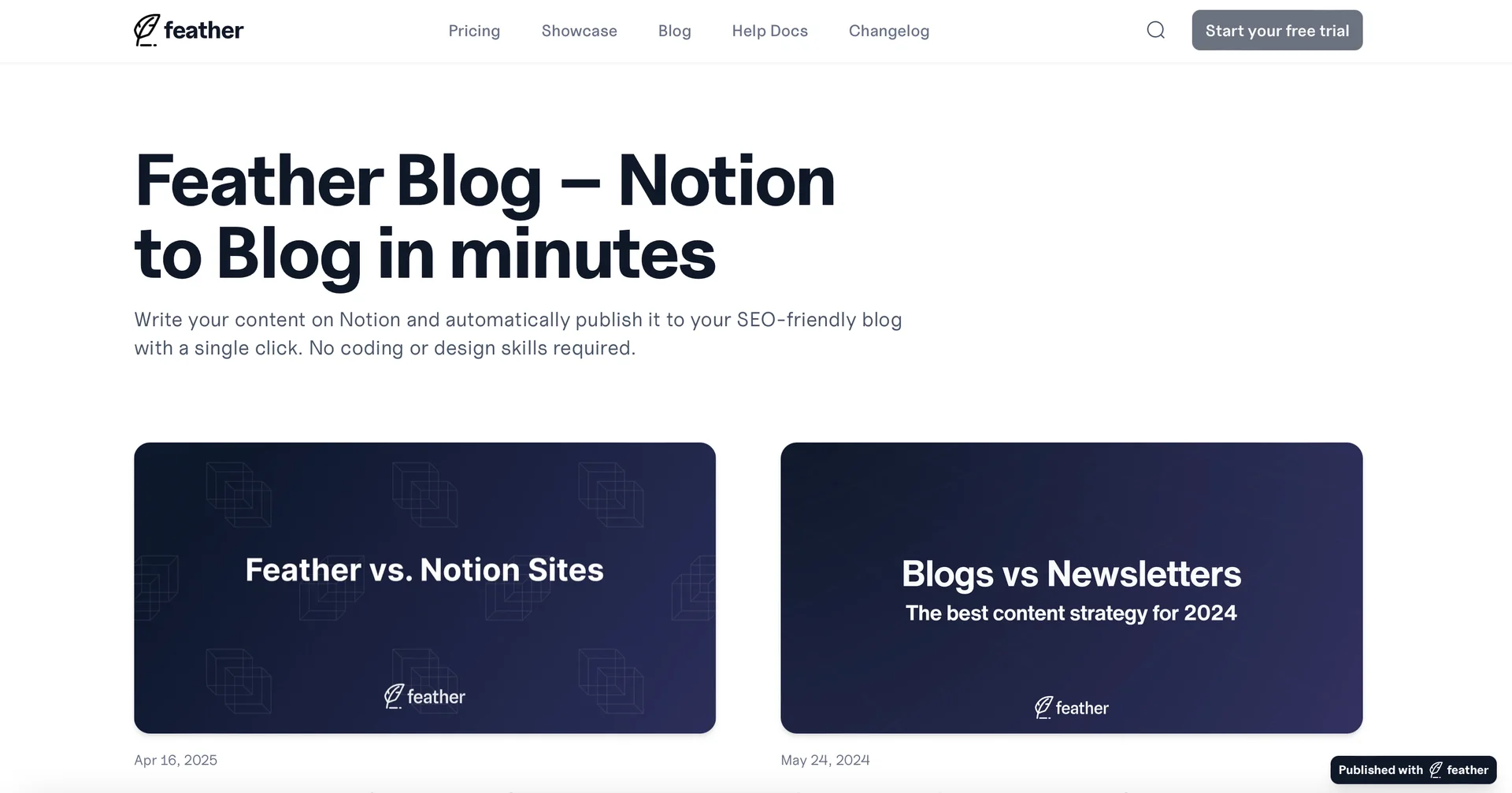 Screenshot of Feather's blog