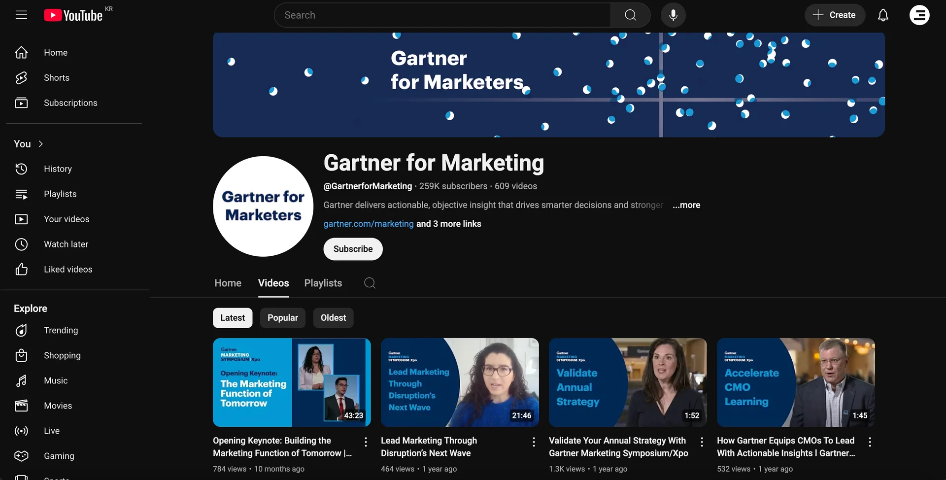 Screenshot of Gartner's youtube channel