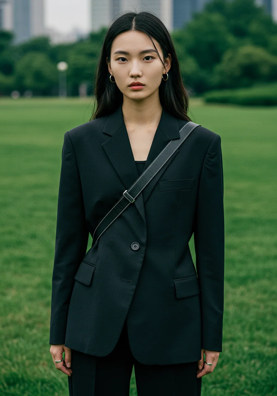 여름 한강공원에서 진지한 표정의 20대 한국인 여성 AI 이미지