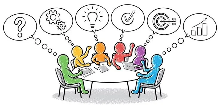 Collaborative thinking with innovation and strategy symbols