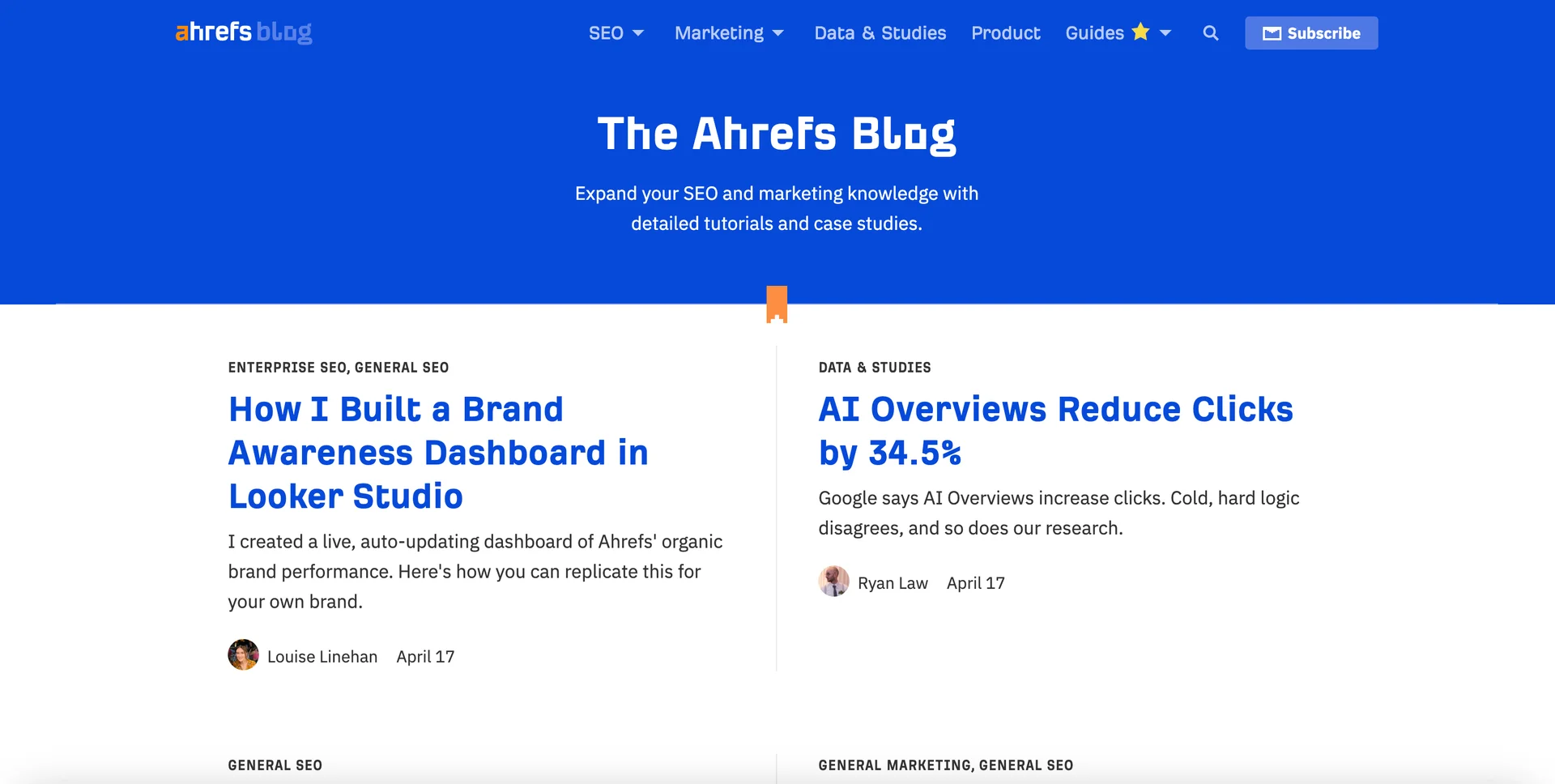 Screenshot of Ahrefs's blog 