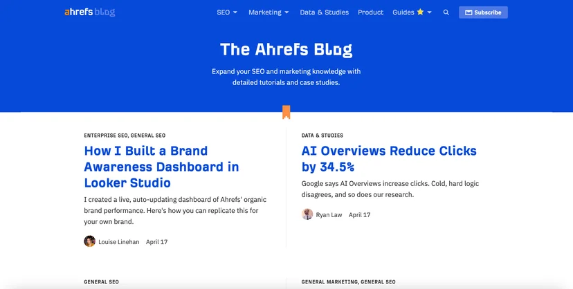Screenshot of Ahrefs's blog 