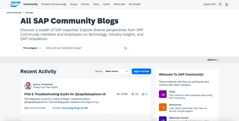 Screenshot of SAP's blog
