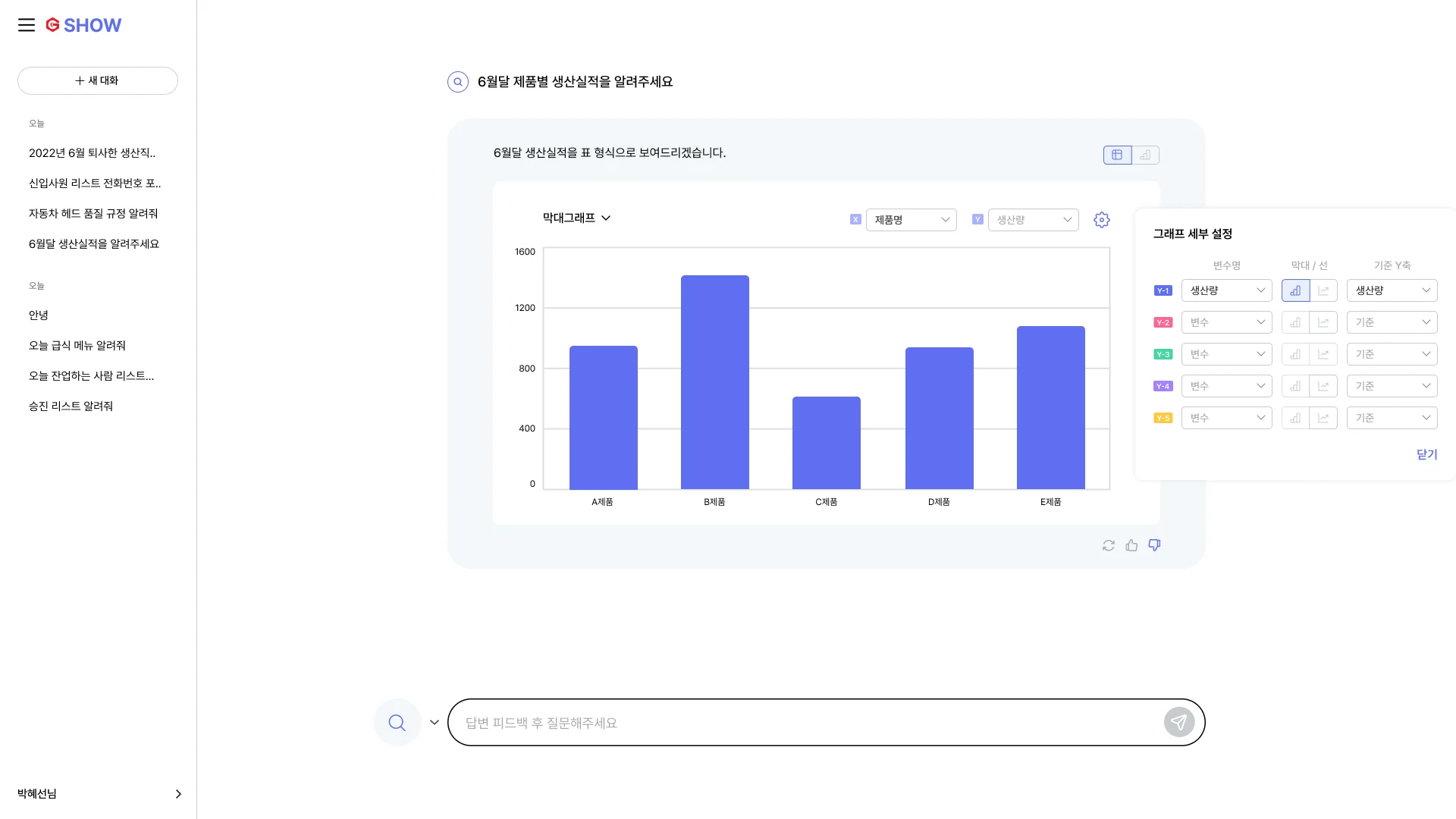 제조업 AI 챗봇, 질문만 하면 데이터를 시각화된 형태로 쉽게 확인할 수 있다