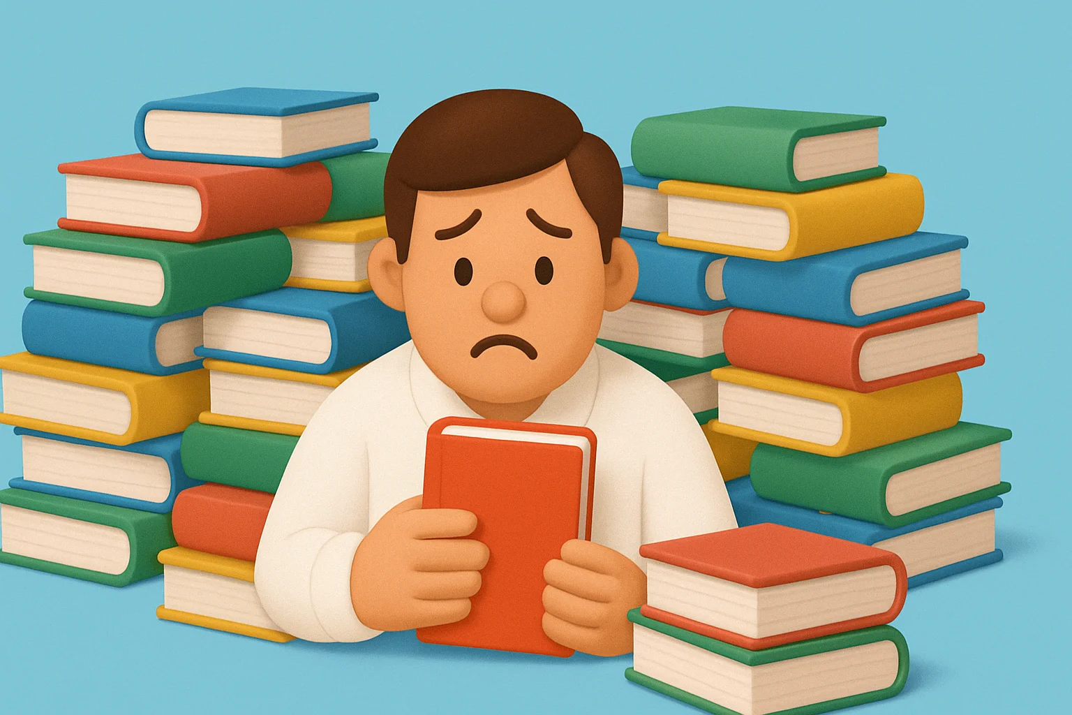 사내 도서관의 단점 사진, 책 속에 둘러쌓여 있는 회사원 사진