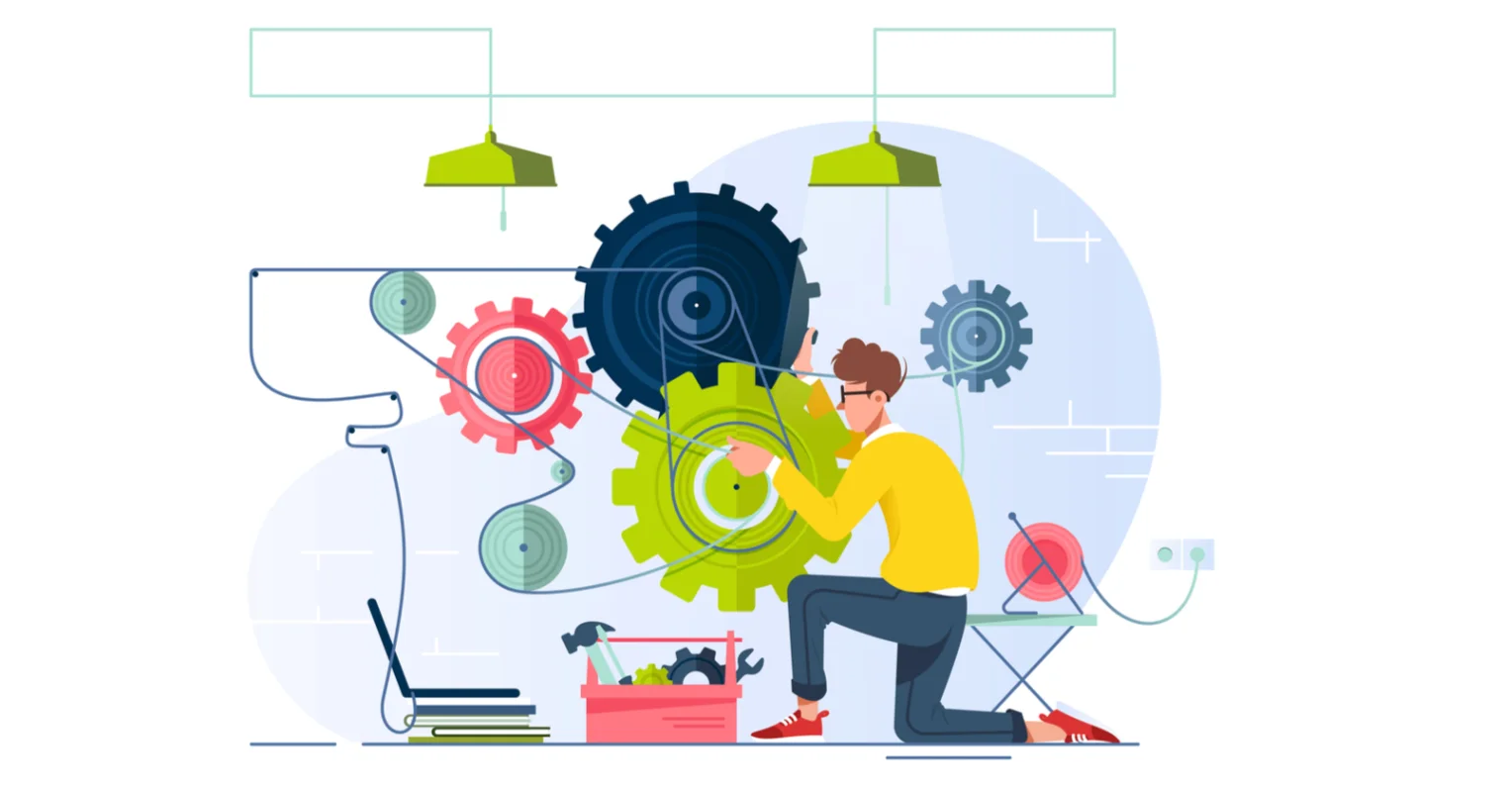 Man using tools to solve problem 