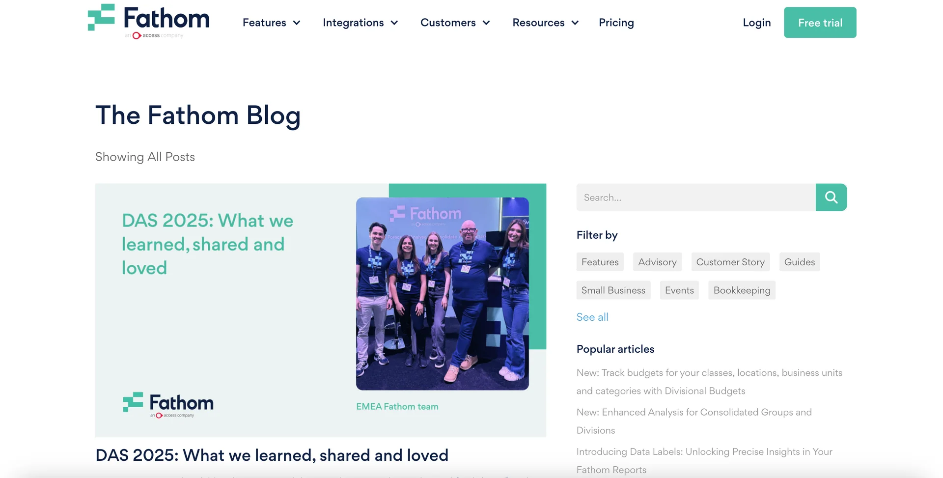 Screenshot of Fathom's blog 