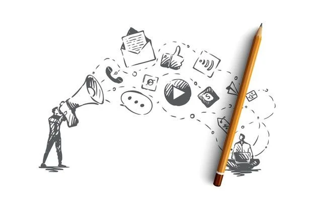 Illustration showing media outreach and idea sharing