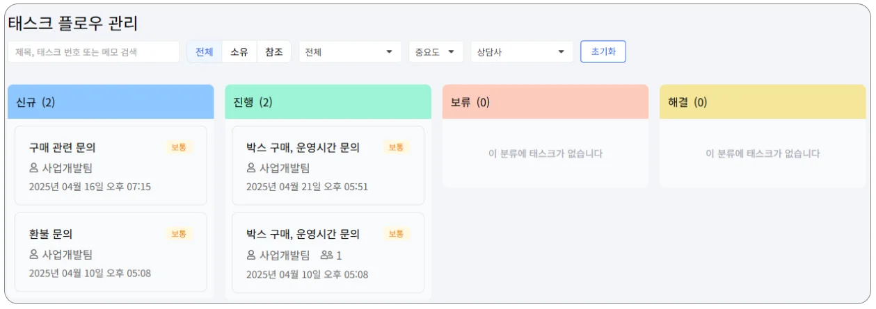 칸반보드 스타일의 태스크 플로우 관리