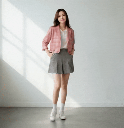 밝은 스튜디오에서 한국인 여성이 다양한 스타일의 옷을 입고 포즈를 취하는 장면, 캐주얼부터 포멀, 트렌디한 스트리트 패션까지 옷이 자연스럽게 변하는 듯한 느낌, 밝고 경쾌한 분위기, 고해상도, 선명한 디테일, 부드러운 색감, 연속된 장면처럼 보이는 자연스러운 조명과 구도.