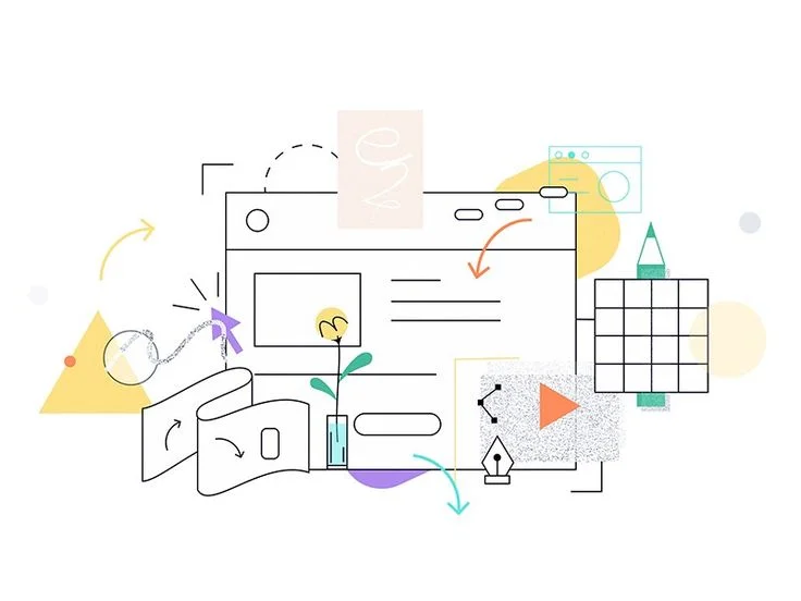 Web interface sketch with UI/UX design icons