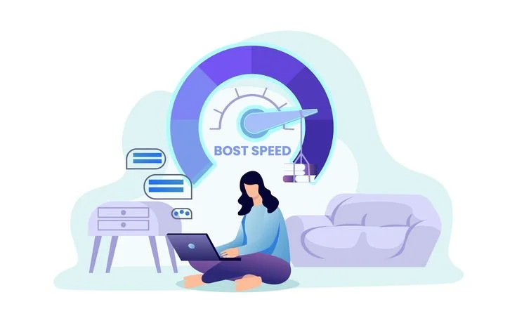 Website speed optimization concept with user and dashboard