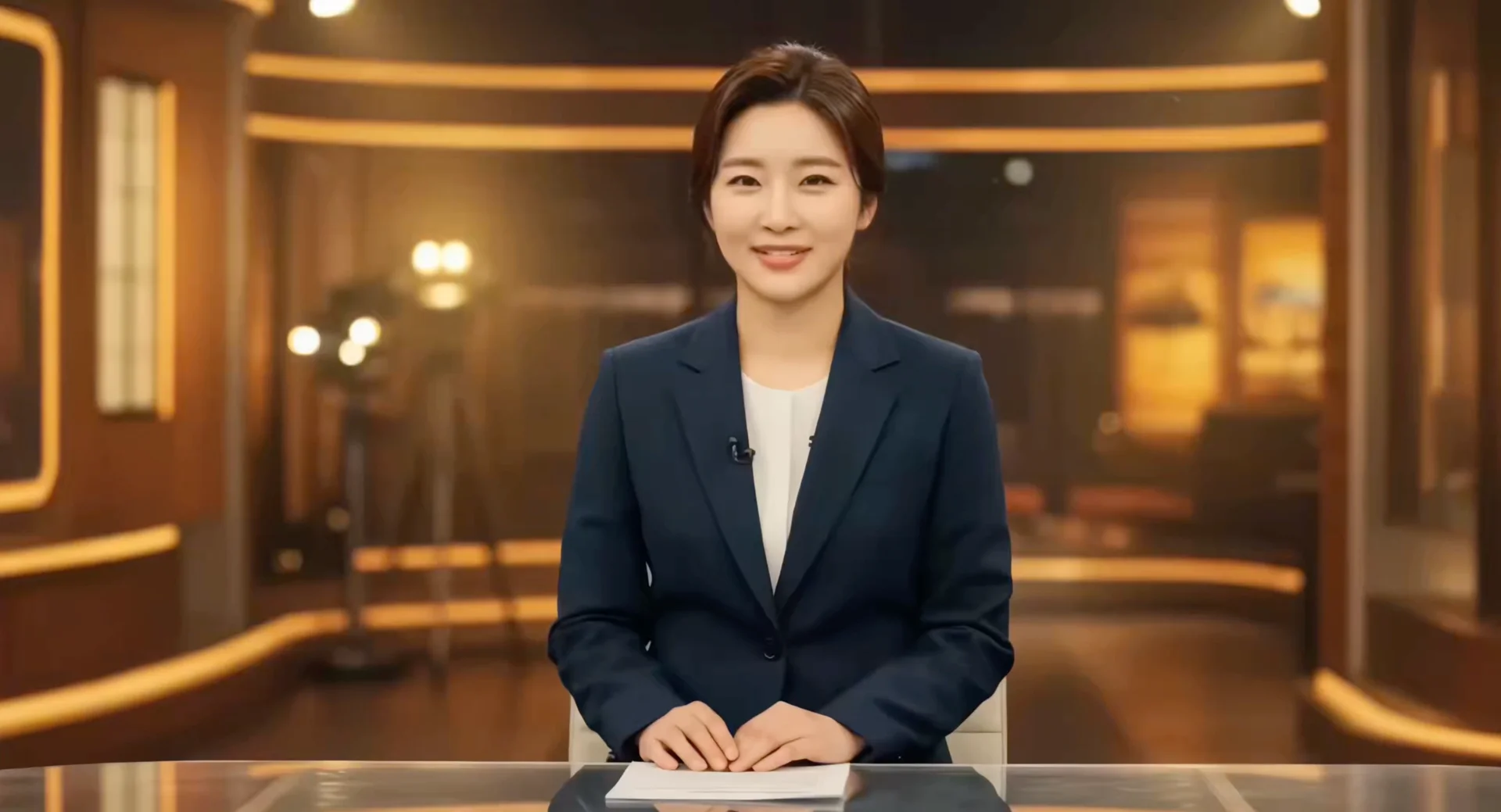 캐럿 AI 이미지 생성 기능으로 만든 뉴스 데스크에 앉은 여성 아나운서
