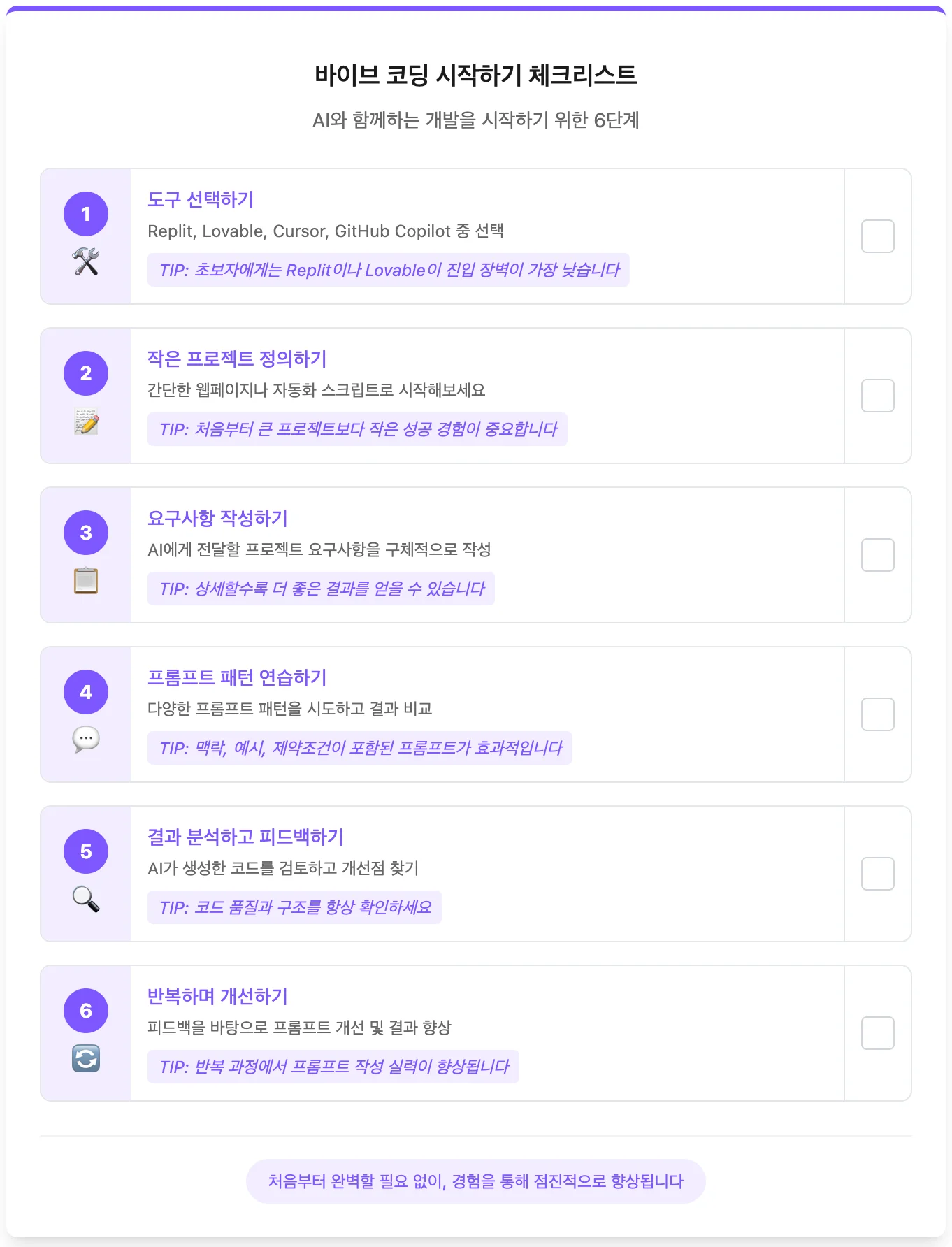 바이브코딩 시작, 체크리스트