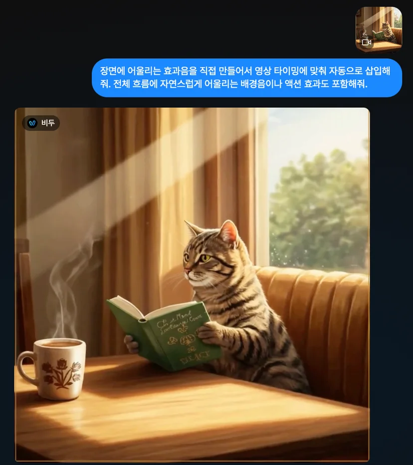 캐럿 AI 음향효과 기능을 활용해 효과음이 자동 삽입된 영상의 전후 비교 화면