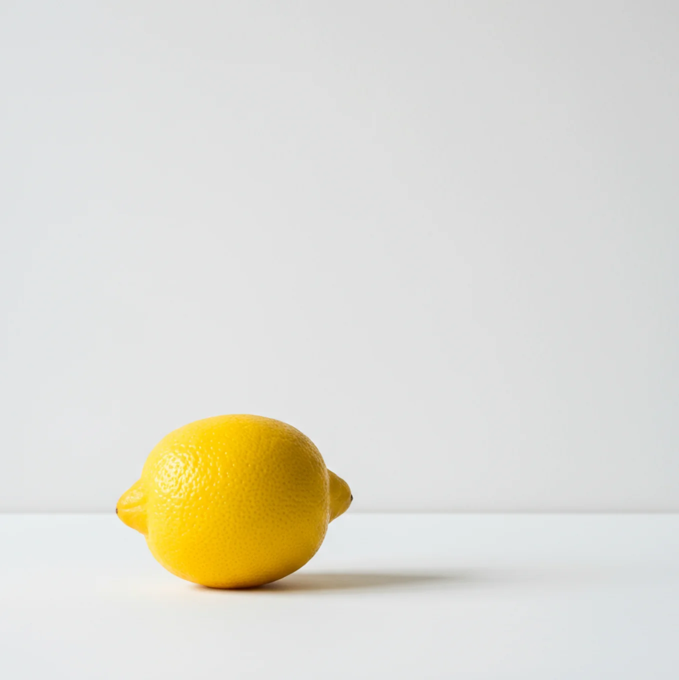 여백이 넉넉한 흰 배경 위에 레몬 하나가 놓인 장면, 노란색이 포인트가 되는 상큼한 미니멀 무드보드